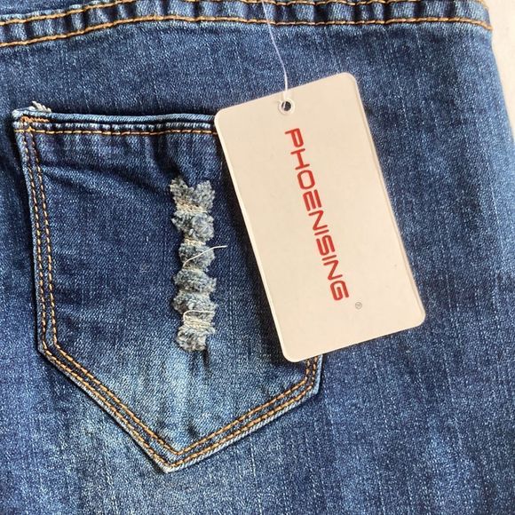 NWT Distressed Deep Blue Cutoff Denim Two Button High Waist Shorts - Picture 8 of 16